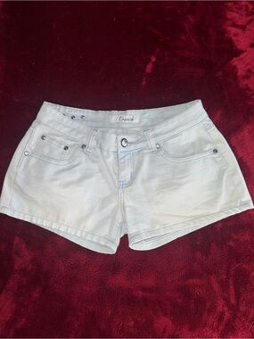 Crunch Women's Denim Low Rise Shorts Light Blue Pockets Stretch Button Size 5